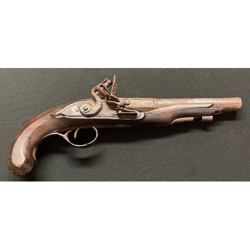 198 - Flintlock Pistol with 195mm long barrel, bore approx 14mm, overall length 340mm, maker marked 