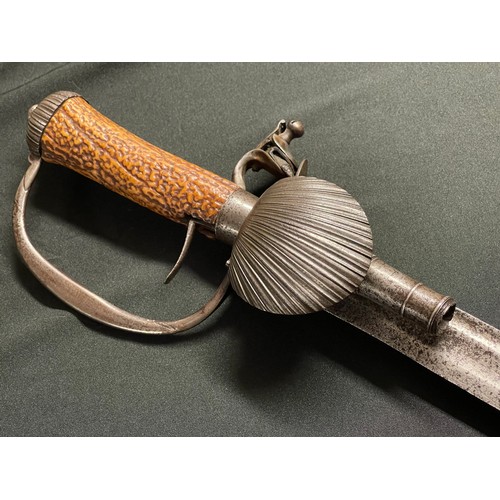 199 - Combination Flintlock Sword Pistol circa 1765. Turn off cannon barrel boxlock action concealed withi... 