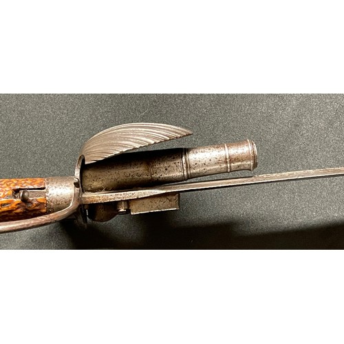 199 - Combination Flintlock Sword Pistol circa 1765. Turn off cannon barrel boxlock action concealed withi... 