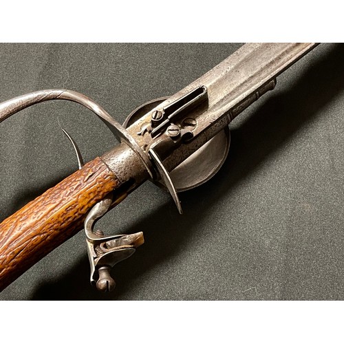 199 - Combination Flintlock Sword Pistol circa 1765. Turn off cannon barrel boxlock action concealed withi... 