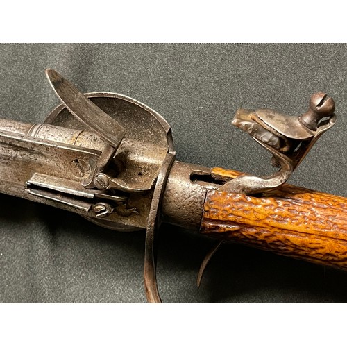 199 - Combination Flintlock Sword Pistol circa 1765. Turn off cannon barrel boxlock action concealed withi... 