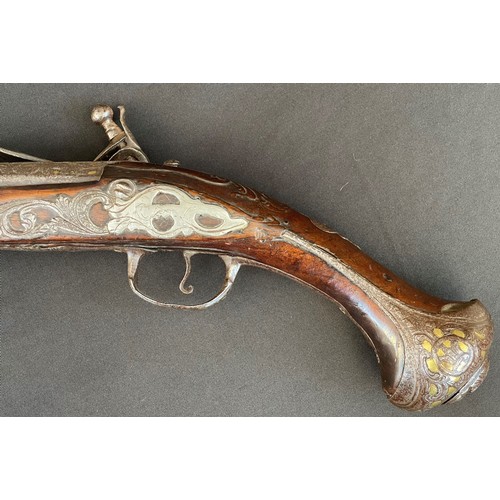 203 - Flintlock Pistol with 360mm long barrel. Bore approx. 15mm. Overall length 548mm. Action will only h... 