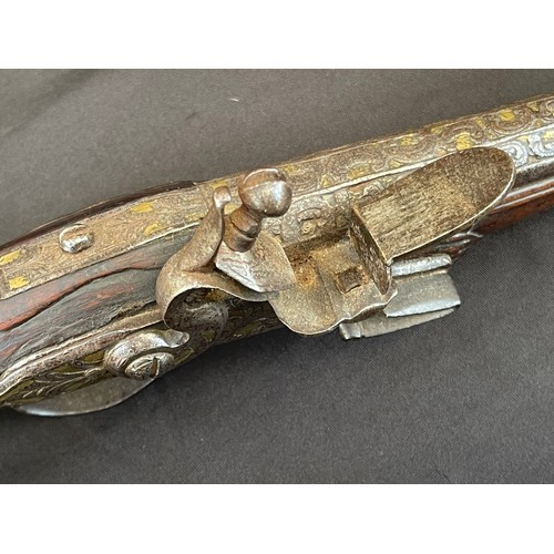 203 - Flintlock Pistol with 360mm long barrel. Bore approx. 15mm. Overall length 548mm. Action will only h... 