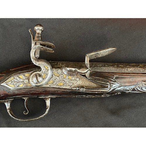 203 - Flintlock Pistol with 360mm long barrel. Bore approx. 15mm. Overall length 548mm. Action will only h... 