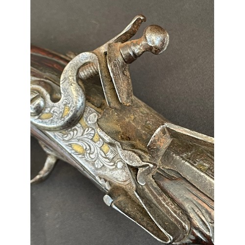 203 - Flintlock Pistol with 360mm long barrel. Bore approx. 15mm. Overall length 548mm. Action will only h... 