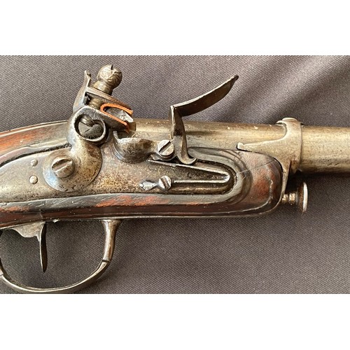 204 - French 'Chien de Mer' naval officer's flintlock pistol with 110mm long barrel. Bore approx. 15mm. Wo... 