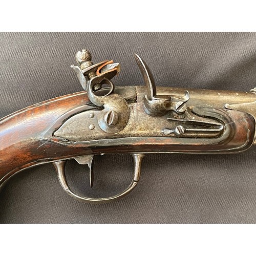 204 - French 'Chien de Mer' naval officer's flintlock pistol with 110mm long barrel. Bore approx. 15mm. Wo... 