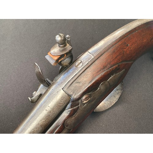 204 - French 'Chien de Mer' naval officer's flintlock pistol with 110mm long barrel. Bore approx. 15mm. Wo... 