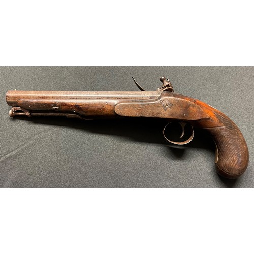 206 - Flintlock Officers Pistol with octagonal barrel 220mm in length. Lock is signed 