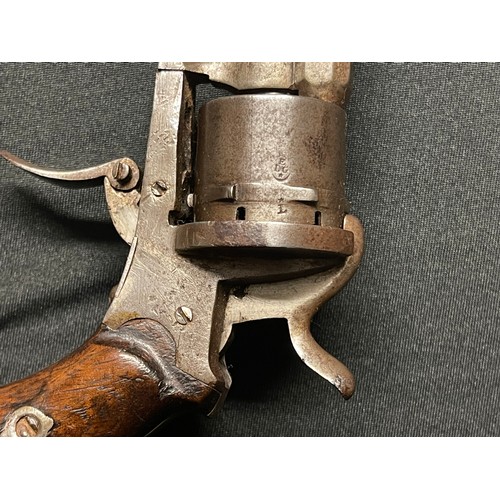 208 - Belgian made Pin Fire Revolver. No makers marks. 82mm long barrel. Folding trigger. Working double a... 