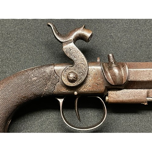 211 - Percussion cap pistol with 115mm long barrel. Bore approx. 14mm. Proof marked. Barrel signed 