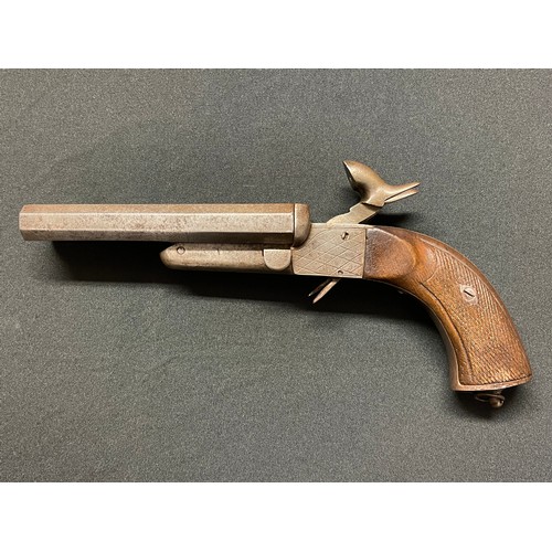 212 - Double barrel pinfire pistol with 139mm long barrels. Bores approx. 14mm. Working condition. No make... 