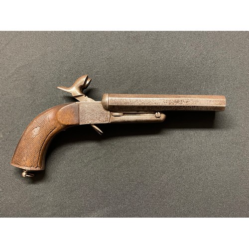 212 - Double barrel pinfire pistol with 139mm long barrels. Bores approx. 14mm. Working condition. No make... 