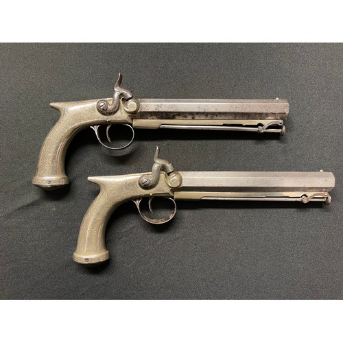 215 - Pair of Percussion Cap Belt Pistols by Isaac Blissett of 60 Leadenhall Street, London. Saw grips in ... 