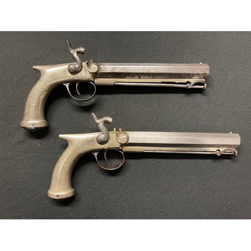 215 - Pair of Percussion Cap Belt Pistols by Isaac Blissett of 60 Leadenhall Street, London. Saw grips in ... 