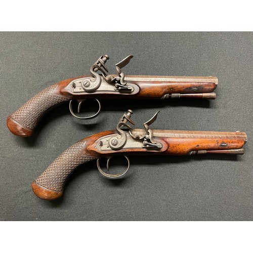 216 - Pair of 60 Bore Flintlock Travelling or holster pistols by 