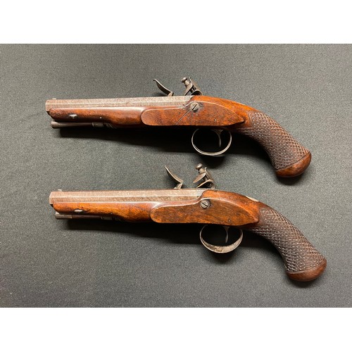 216 - Pair of 60 Bore Flintlock Travelling or holster pistols by 