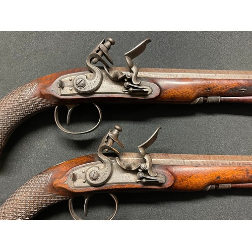 216 - Pair of 60 Bore Flintlock Travelling or holster pistols by 