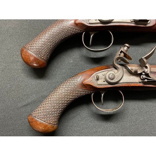 216 - Pair of 60 Bore Flintlock Travelling or holster pistols by 