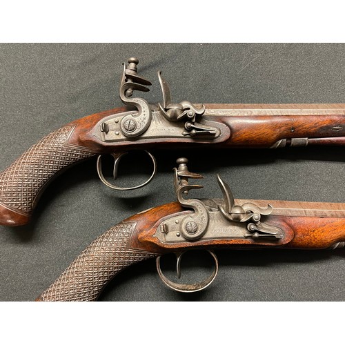 216 - Pair of 60 Bore Flintlock Travelling or holster pistols by 