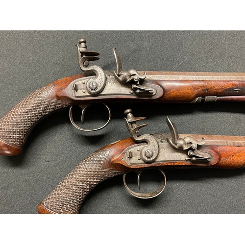 216 - Pair of 60 Bore Flintlock Travelling or holster pistols by 