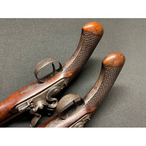 216 - Pair of 60 Bore Flintlock Travelling or holster pistols by 