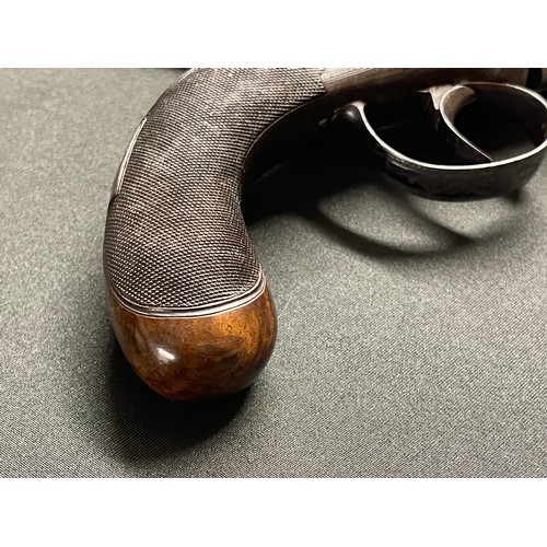 217 - Cased 6 shot 80 Bore self cocking hammer bar percussion cap Pepperbox revolver by 