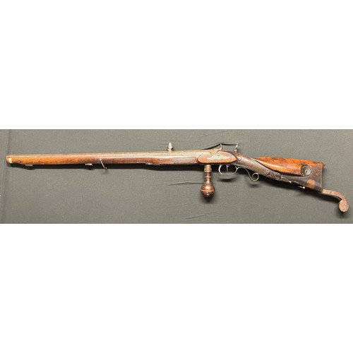 221 - 14 Bore Belgian Percussion sporting rifle. 127cm in overall length with octagonal twist barrel 775mm... 