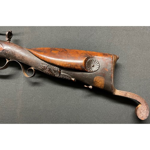 221 - 14 Bore Belgian Percussion sporting rifle. 127cm in overall length with octagonal twist barrel 775mm... 