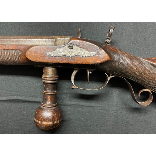 221 - 14 Bore Belgian Percussion sporting rifle. 127cm in overall length with octagonal twist barrel 775mm... 