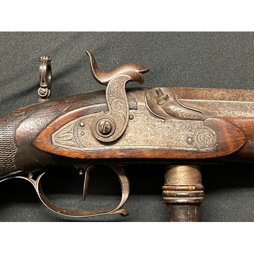 221 - 14 Bore Belgian Percussion sporting rifle. 127cm in overall length with octagonal twist barrel 775mm... 