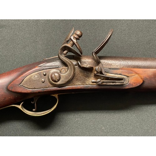 224 - Flintlock Musket with 800mm long barrel. Bore approx. 17mm. Working order. Lock will hold at both fu... 