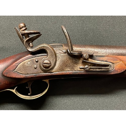 224 - Flintlock Musket with 800mm long barrel. Bore approx. 17mm. Working order. Lock will hold at both fu... 