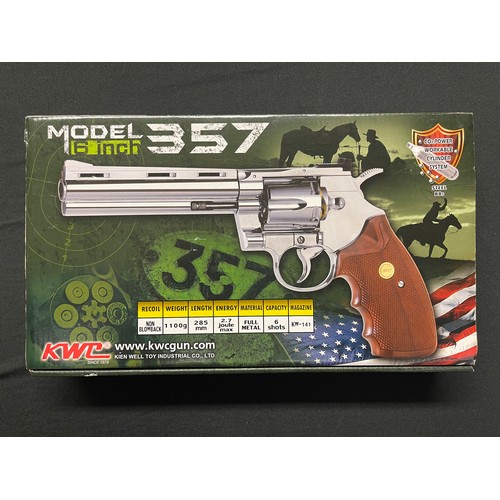 237 - KWC Model 357 Magnum Air Soft .177 cal BB gun. Nickle finish. Serial number 46009986. New in box.