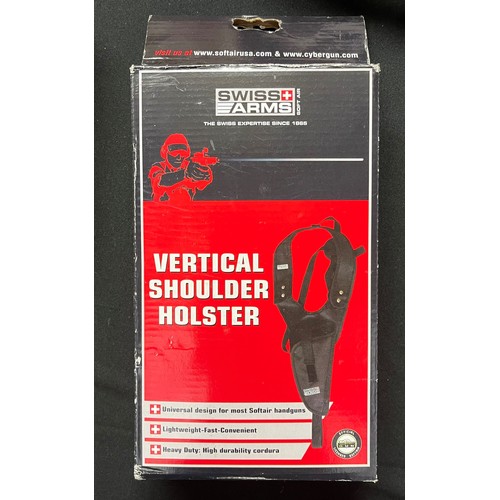 285 - A collection of four pistol holsters: Vertical shoulder holster by Swiss Arms, new in box: Black lea... 