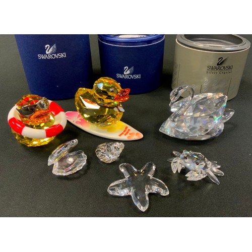 75 - Swarovski Crystal - Duck on a Surf Board;  others Sunny Sam;  Crab,;  Cat;  Trio Marino etc, all box... 