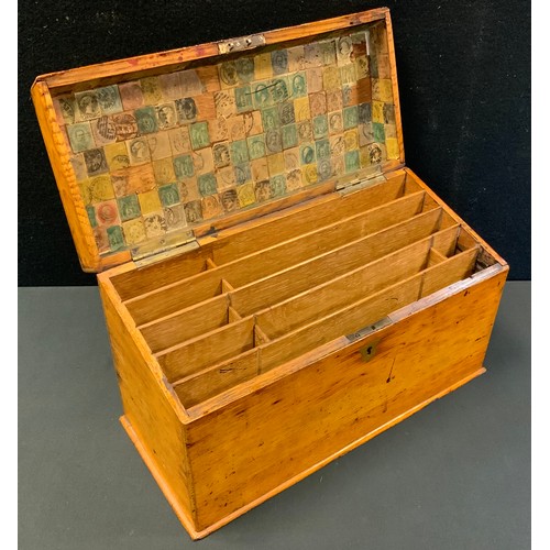 93 - A late 19th century oak stationery box, slope top, fitted interior, 25cm high, 36cm wide, c.1880