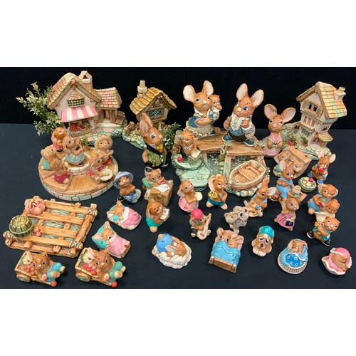 188 - Pendelfin Rabbits - an extensive collection of model rabbits and stands inc Fruit Shop, Raft, Tree S... 