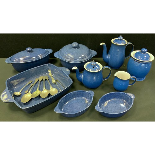 190 - Denby Kalahari Sands Blue Oven and tableware inc casserole dish, oven dishes, coffee and tea pots, s... 