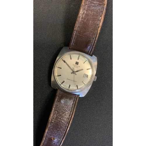 345 - A gentleman's Tissot wristwatch, baton marker, subsidiary seconds dial, leather strap