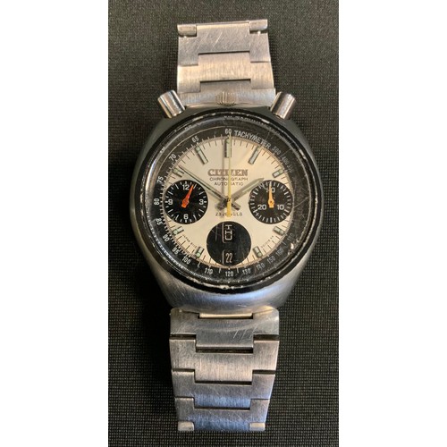 349 - Citizen - A Bullhead Chronograph wristwatch, ref 67-9011, silver dial, three black subsidiary regist... 