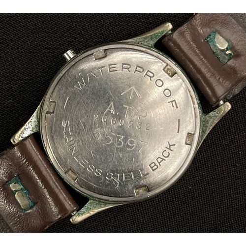 134 - WW2 British Moeris 'ATP' Military issue stainless steel gentleman's wristwatch, silvered dial with A... 