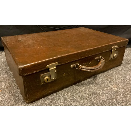 6 - A vintage Faux Crocodile skin leather suitcase, early 20th century.