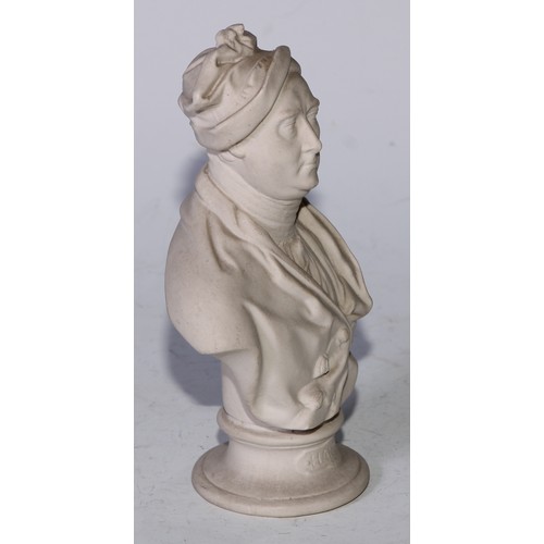 5189 - A parian ware library desk bust, of Georg Friederich Händel (1685 - 1759), waisted socle, 16cm high,... 