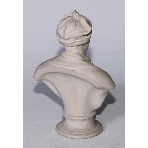 5189 - A parian ware library desk bust, of Georg Friederich Händel (1685 - 1759), waisted socle, 16cm high,... 