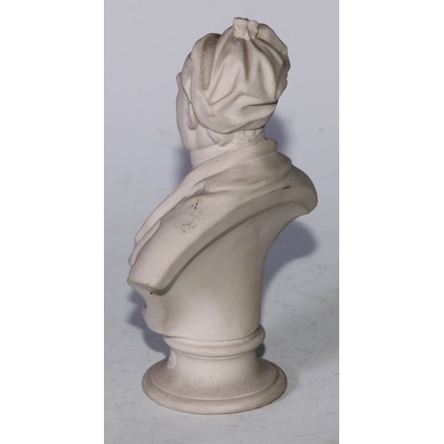 5189 - A parian ware library desk bust, of Georg Friederich Händel (1685 - 1759), waisted socle, 16cm high,... 