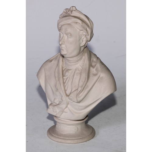 5189 - A parian ware library desk bust, of Georg Friederich Händel (1685 - 1759), waisted socle, 16cm high,... 