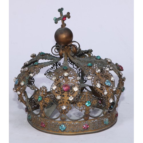 5331 - Hagiography - a 19th century Continental filigree gilt-metal devotional crown, possibly from a saint... 