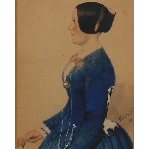 5313 - English School (mid-19th century), portrait miniature, of a lady, half-length and in profile, inscri... 