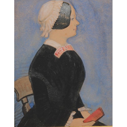 5313 - English School (mid-19th century), portrait miniature, of a lady, half-length and in profile, inscri... 